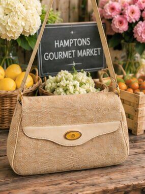 Vintage Etienne Aigner Woven Straw Shoulder Bag 90's at Hamptons Coastal Purse